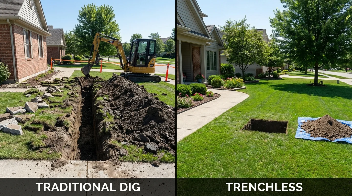Trenchless sewer repair with minimal yard damage versus traditional excavation in Wadena, MN